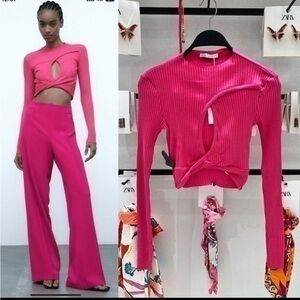 ZARA cut out long sleeve top fuchsia 0858/513